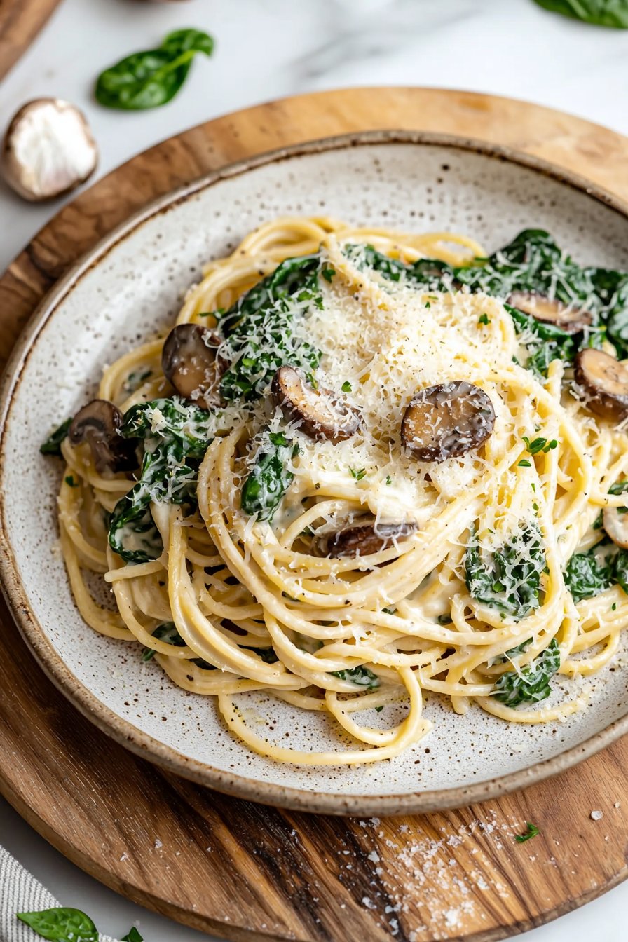 Creamy Parmesan Spinach Mushroom Pasta