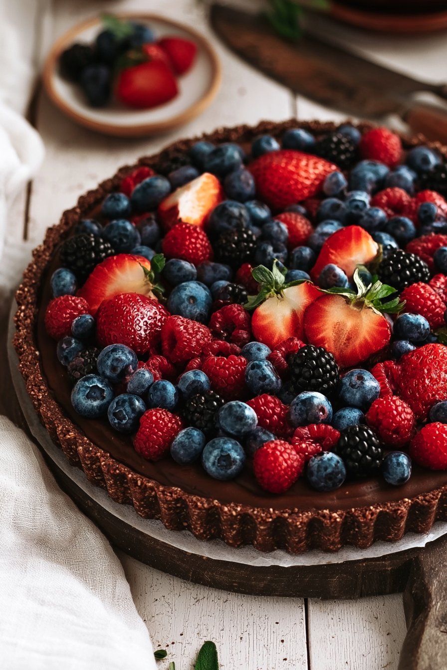 No Bake Chocolate Berry Tart (Gluten Free & Vegan)