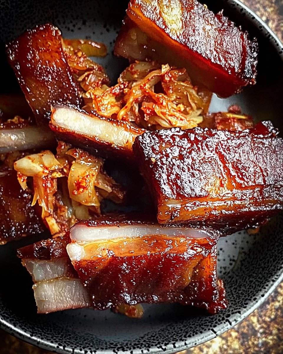 Rotes Schweinebauch mit Kimchi