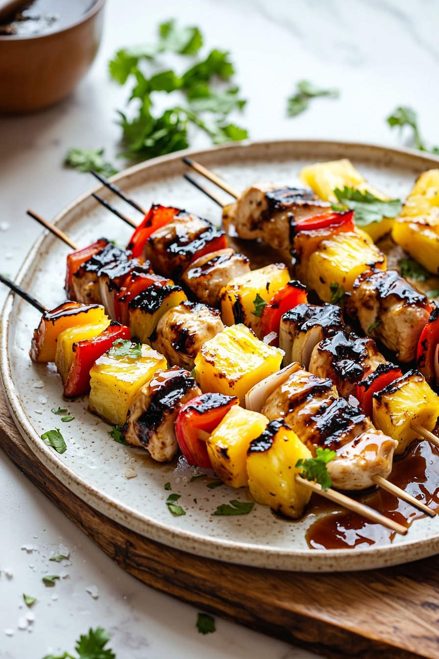 Gegrillte Ananas Teriyaki Hähnchen-Kabobs
