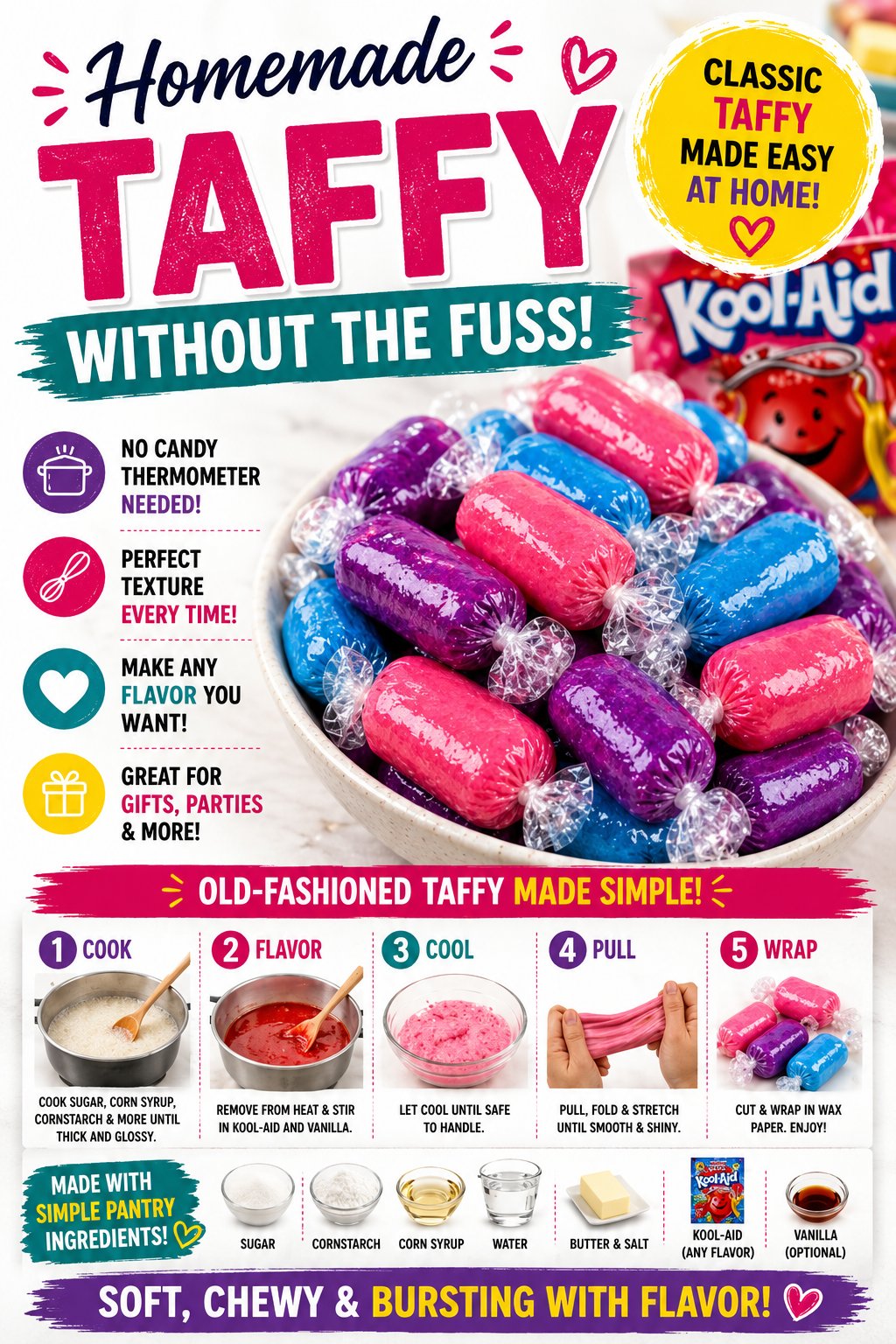 Homemade Kool-Aid Taffy – Classic Chewy Candy with a Fruity Twist