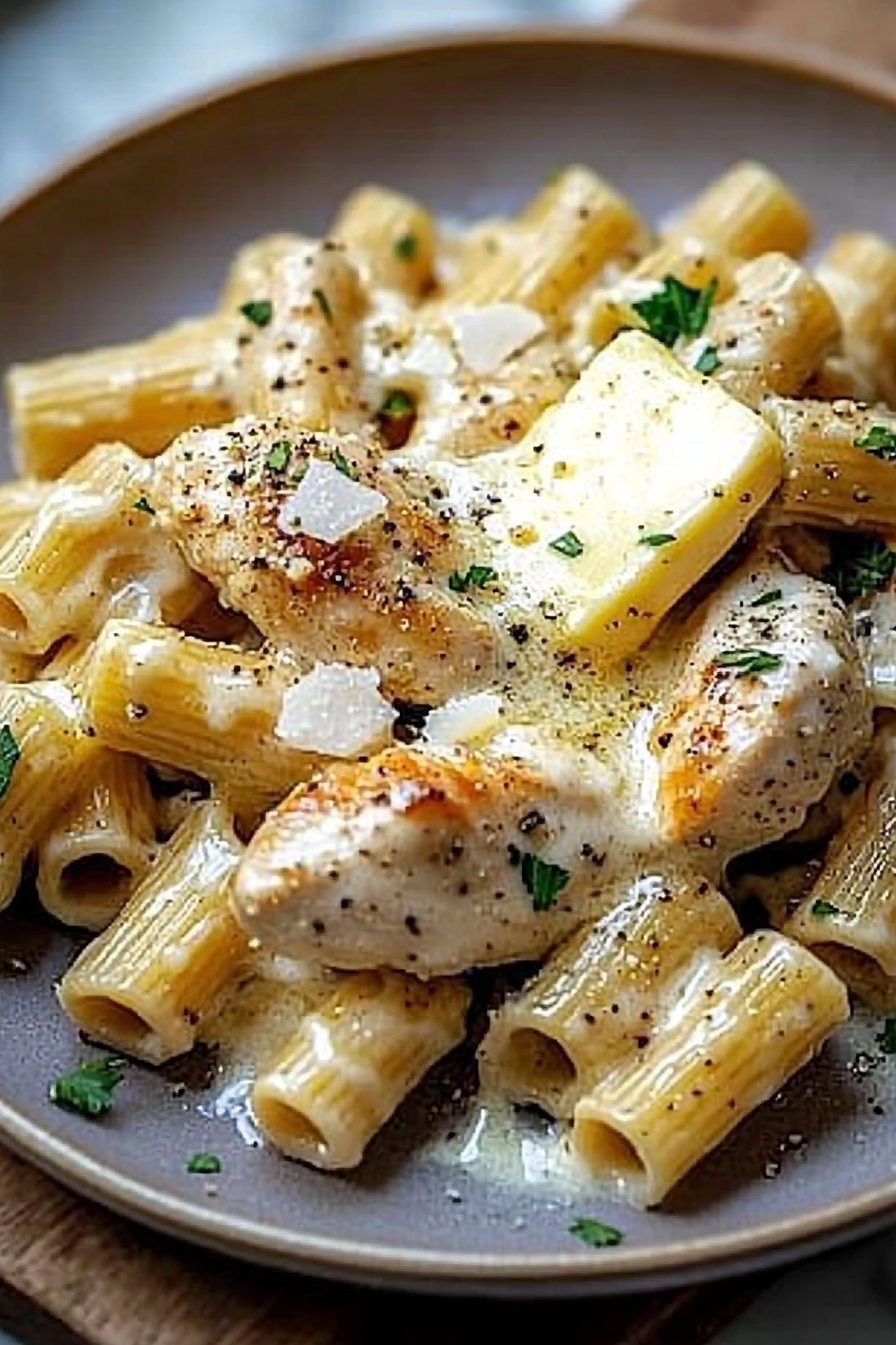Knoblauchbutter-H&auml;hnchen mit Rigatoni & Parmesan