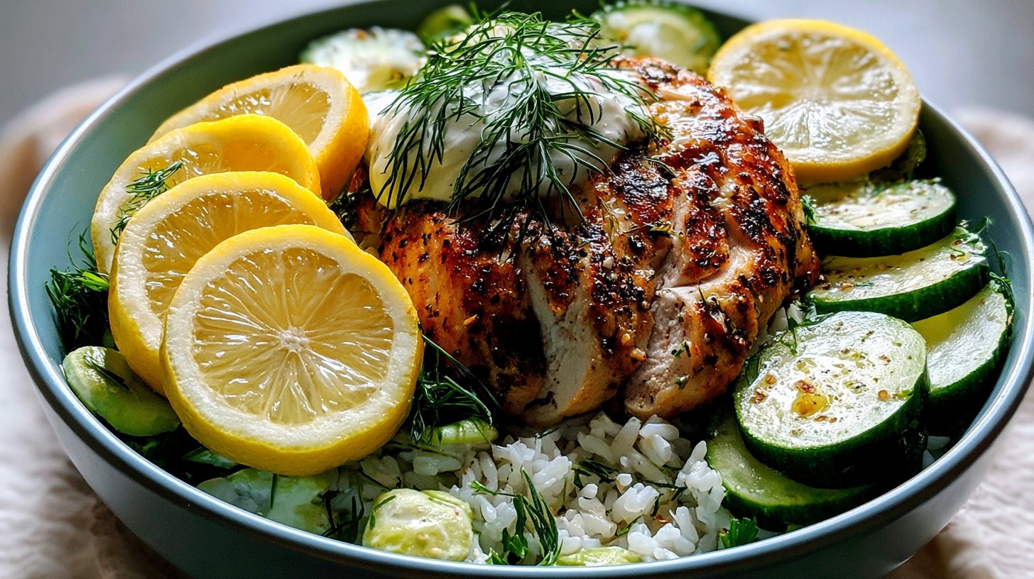 Low Carb High Protein Lemon Dill Chicken Bowl