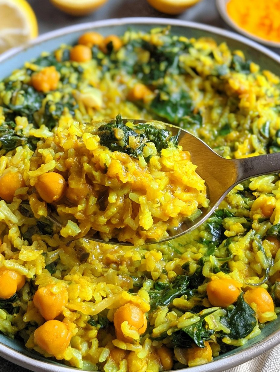 Arroz de cúrcuma con garbanzos y espinacas
