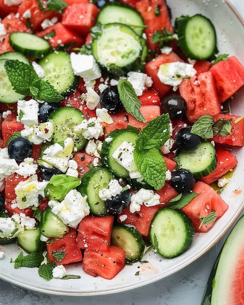 Watermelon Cucumber Feta Salad