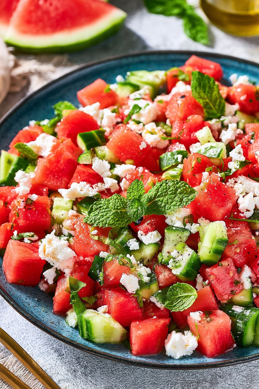 Watermelon Salad with Feta and Cucumber
