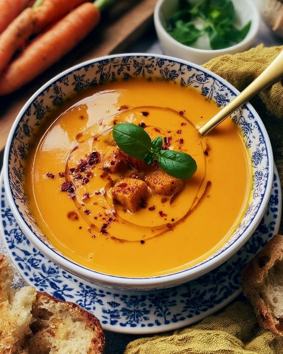 Creamy Carrot Soup with Fresh Ginger and Turmeric