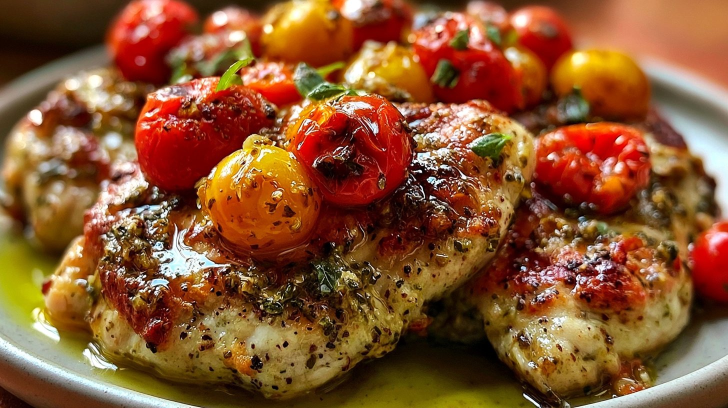 Flavorful Pesto Chicken with Juicy Cherry Tomatoes