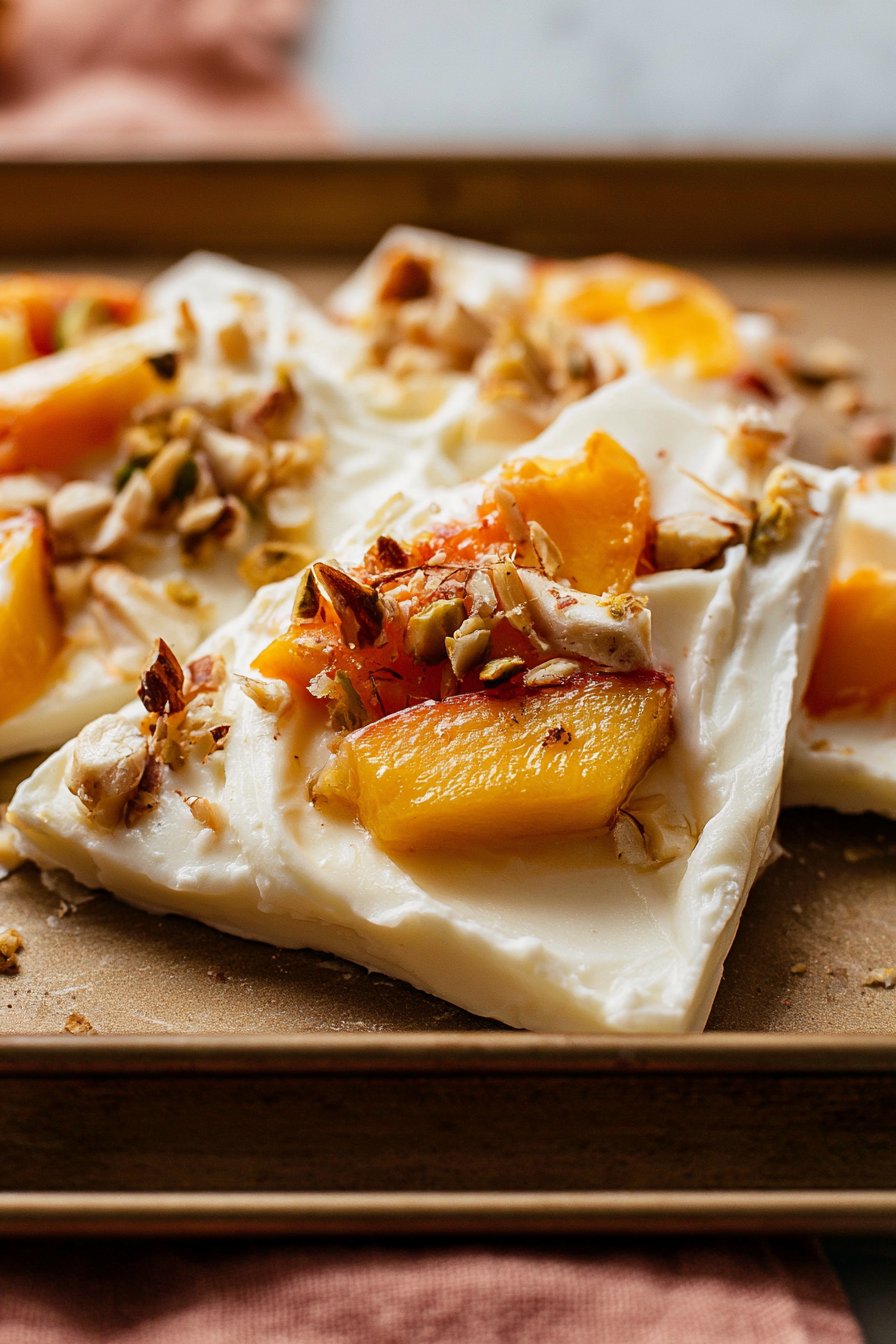 Peaches and Cream Frozen Yogurt Bark