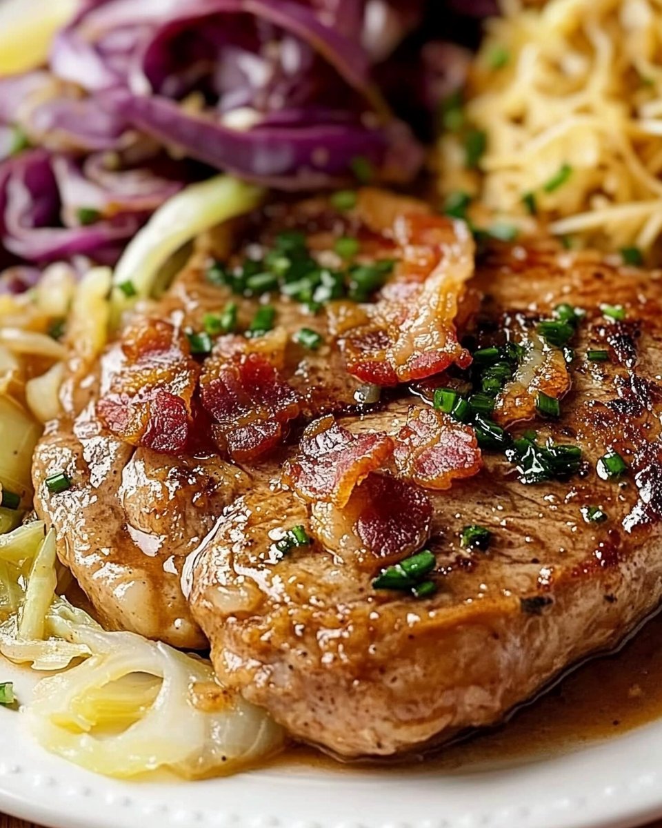 Schweinesteak mit Sahne-Speck-Kohl