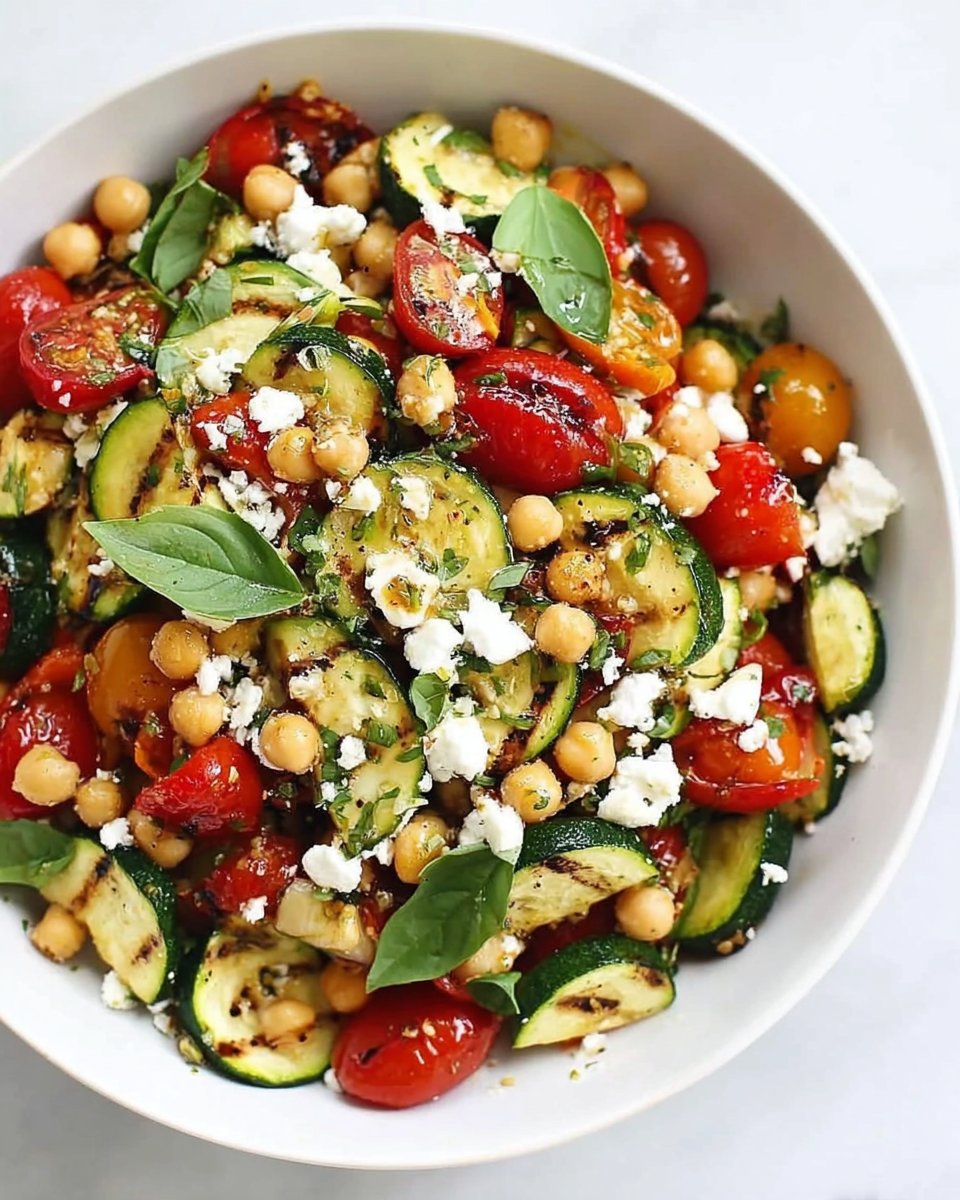 Grilled Zucchini, Chickpea, Tomato, and Goat Cheese Salad