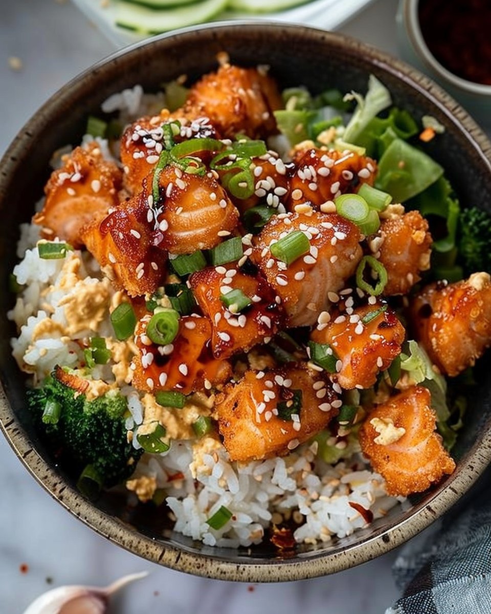 Crispy Bang Bang Salmon Bites Bowls