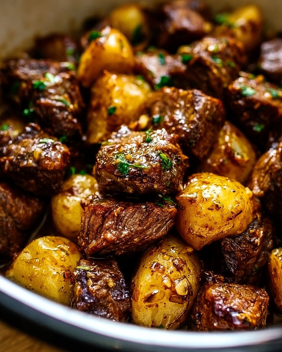 Slow Cooker Garlic Butter Beef Bites with Potatoes