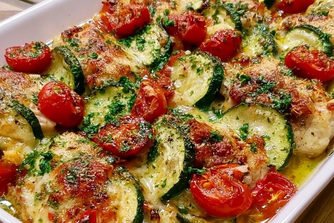 Mediterranean Chicken Zucchini Bake