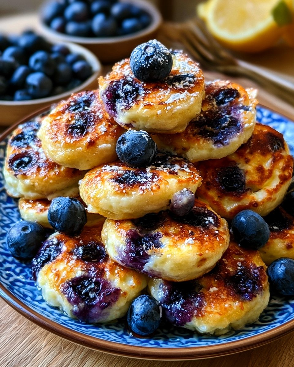 Lemon Blueberry Cottage Cheese Pancake Bites