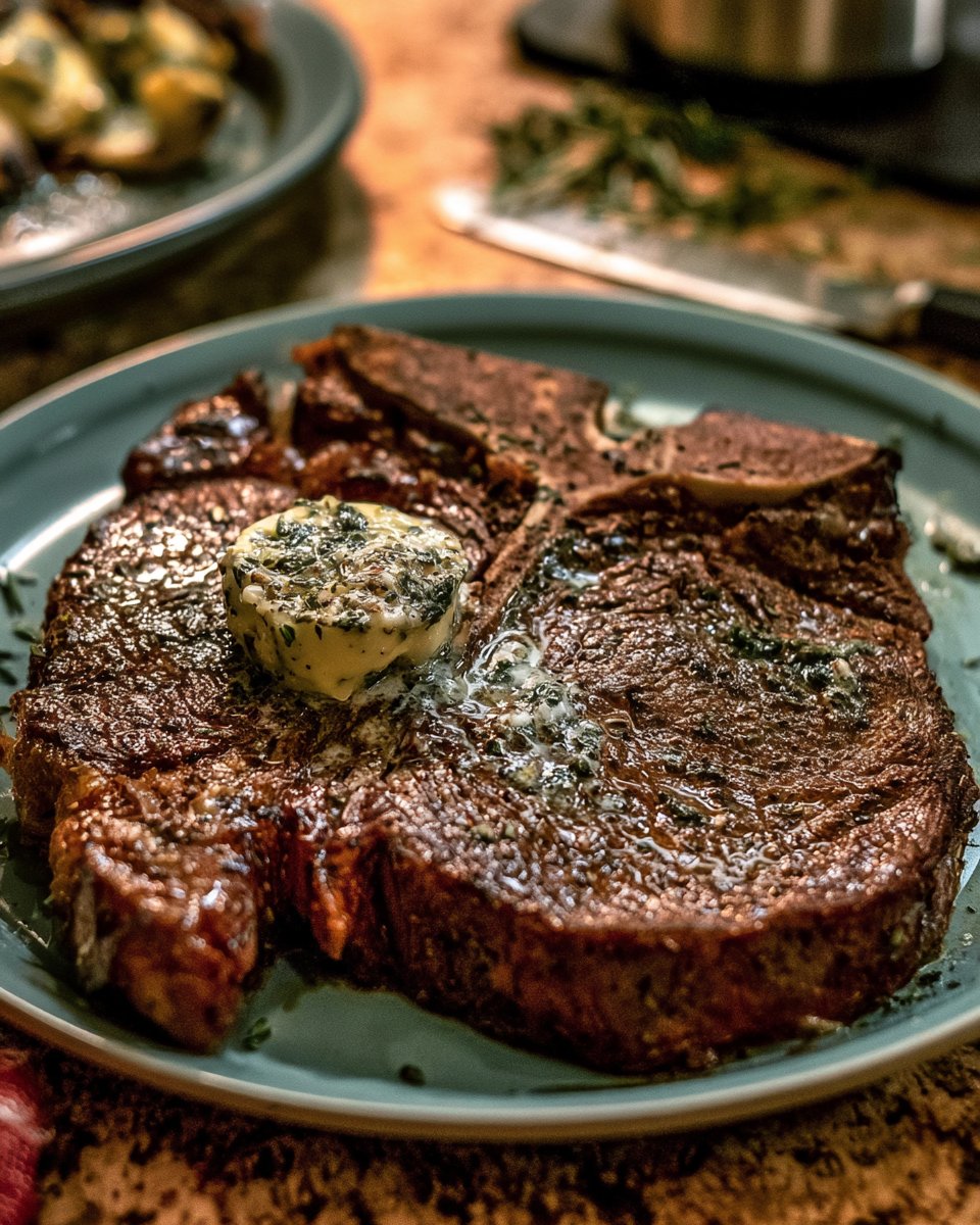 Air Fryer T-Bone Steak with Garlic Herb Butter