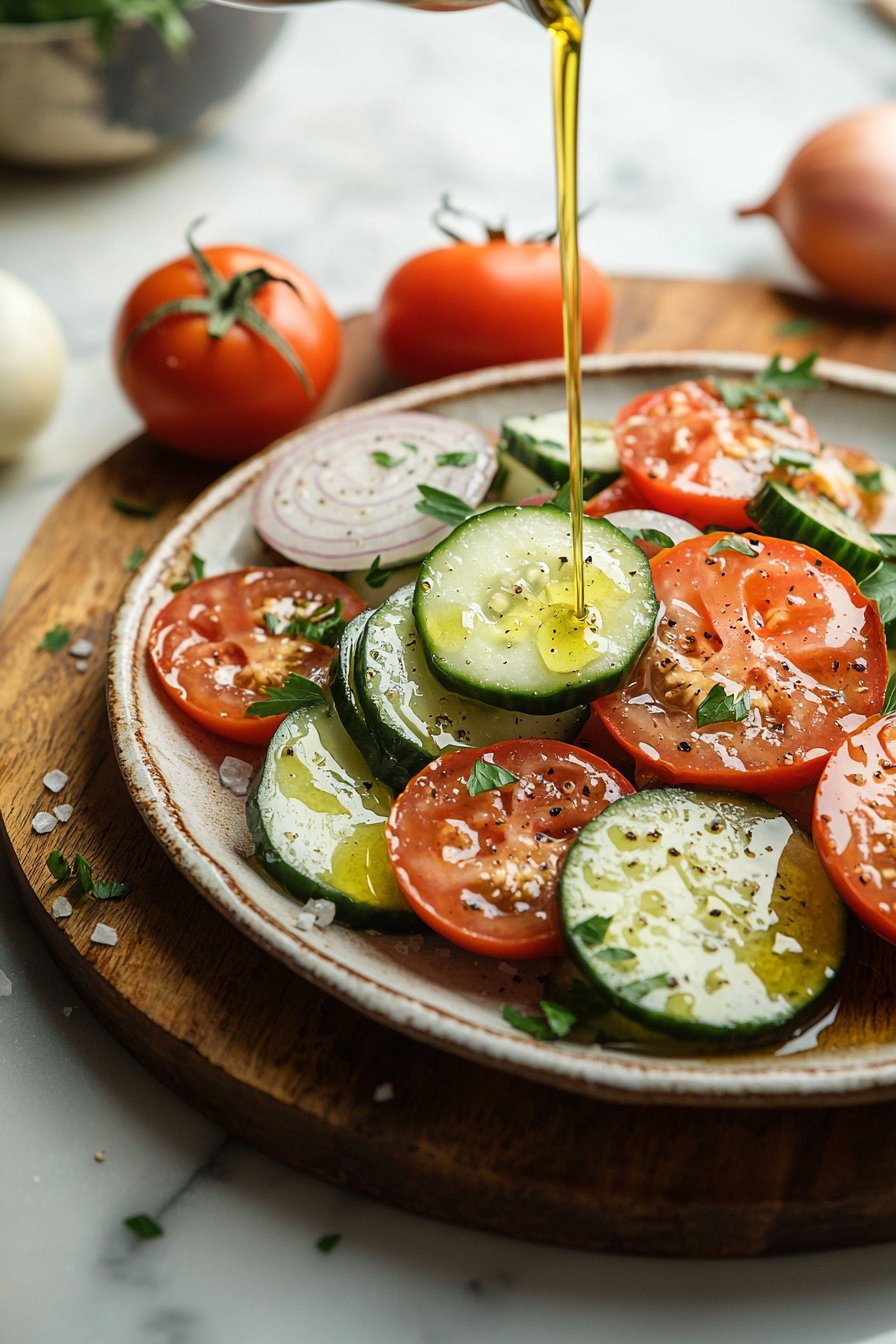 Gurkensalat mit Tomaten und Zwiebeln