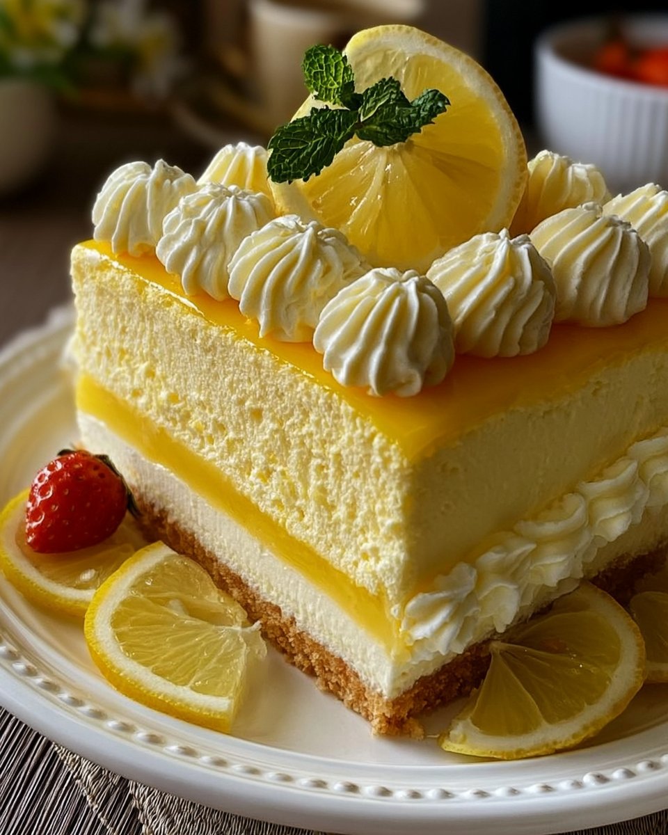 Lemon Mousse Cake (Full recipe in 💬)