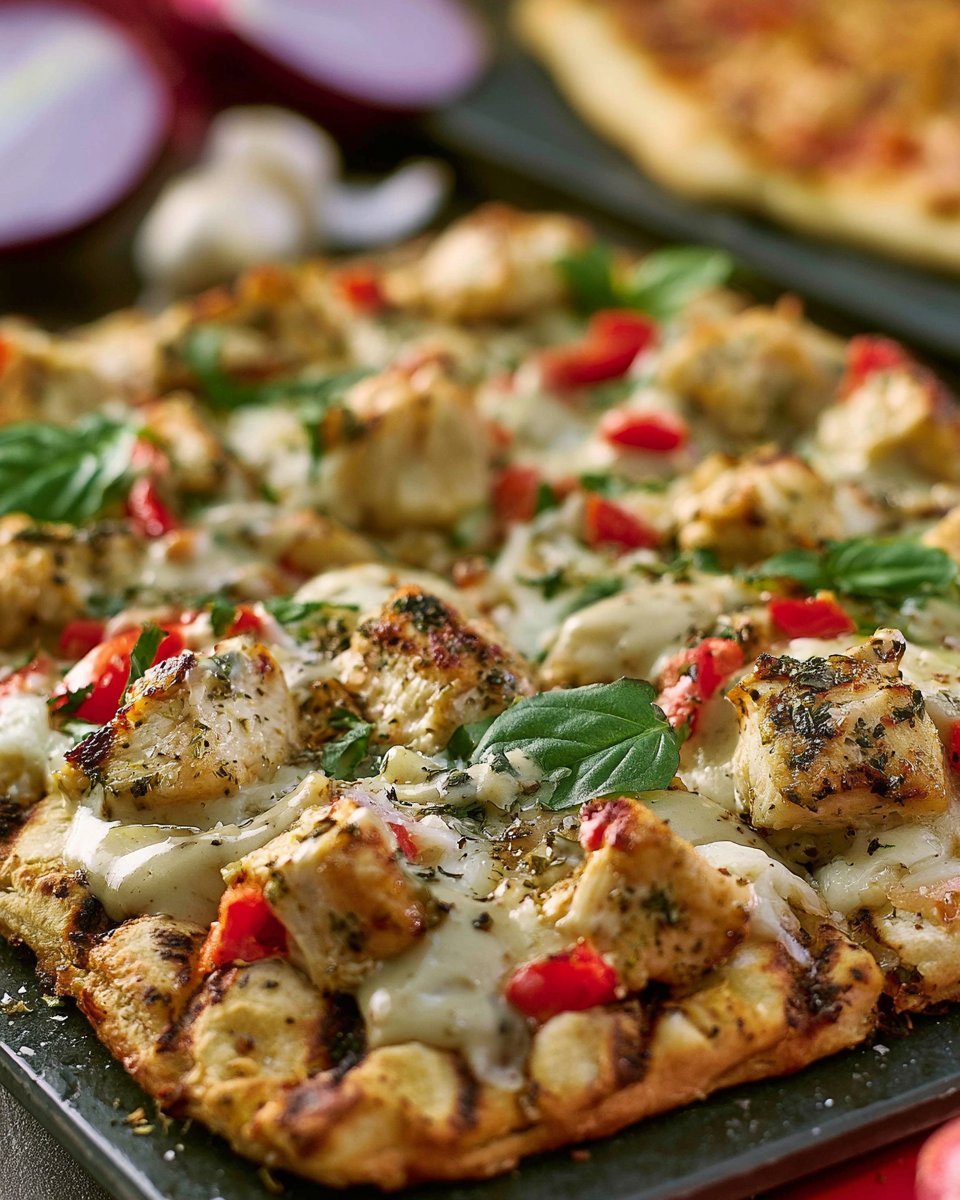 Grilled Chicken Flatbread with Roasted Garlic Sauce