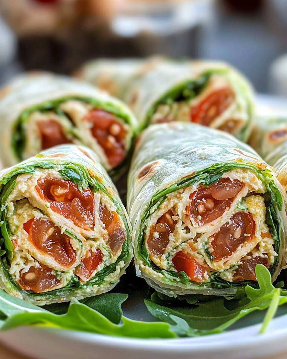Vegetarische Wrap-Röllchen mit Rucola und Tomaten | Rezept