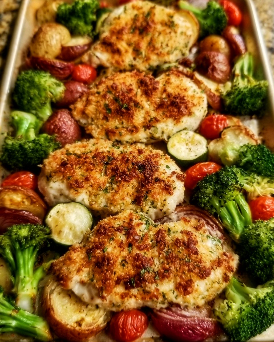 Sheet Pan Parmesan-Crusted Chicken Dinner