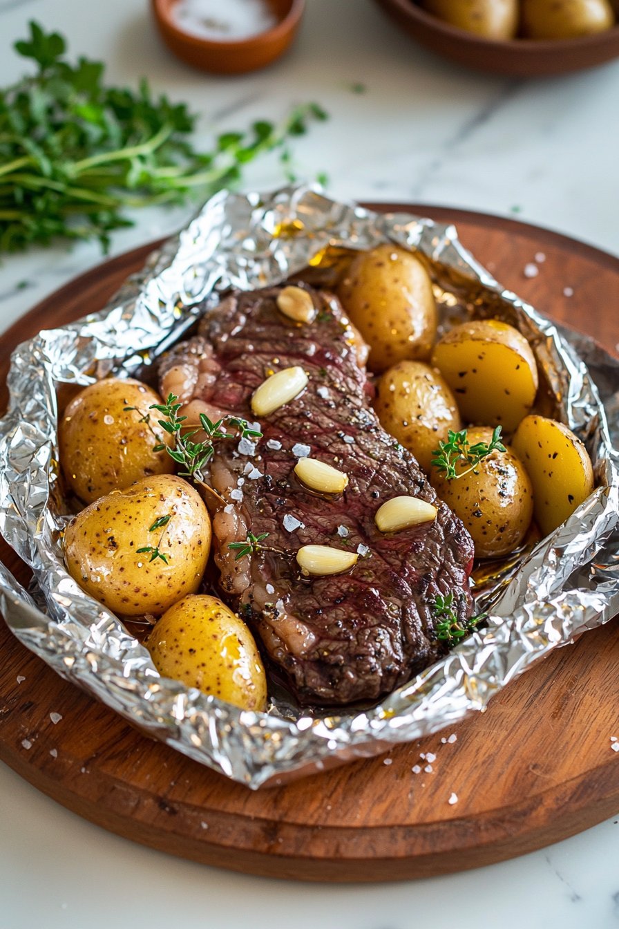 Garlic Steak and Potato Foil Packs