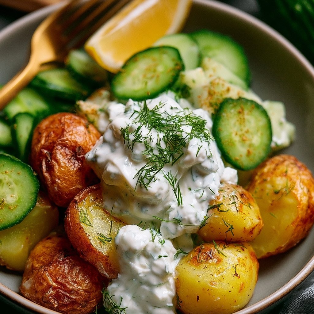 Kartoffeln mit Gurkensalat und Quark