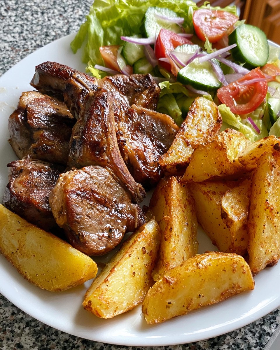 Juicy Grilled Lamb Chops with Crispy Wedges & Fresh Salad