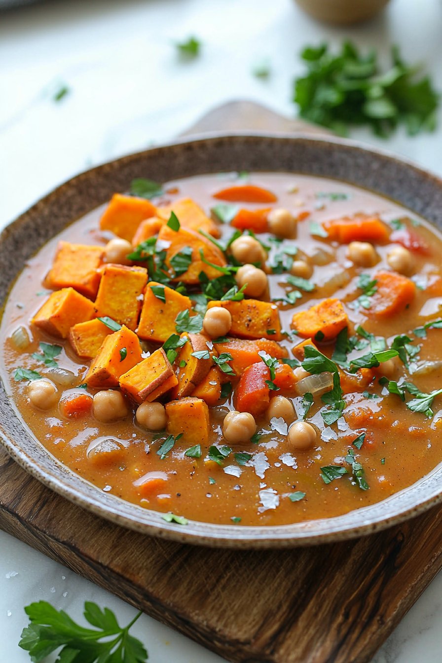 Herzhafter veganer Süßkartoffeleintopf