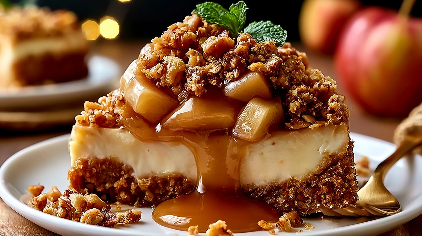 Warm Apple Crisp Cheesecake