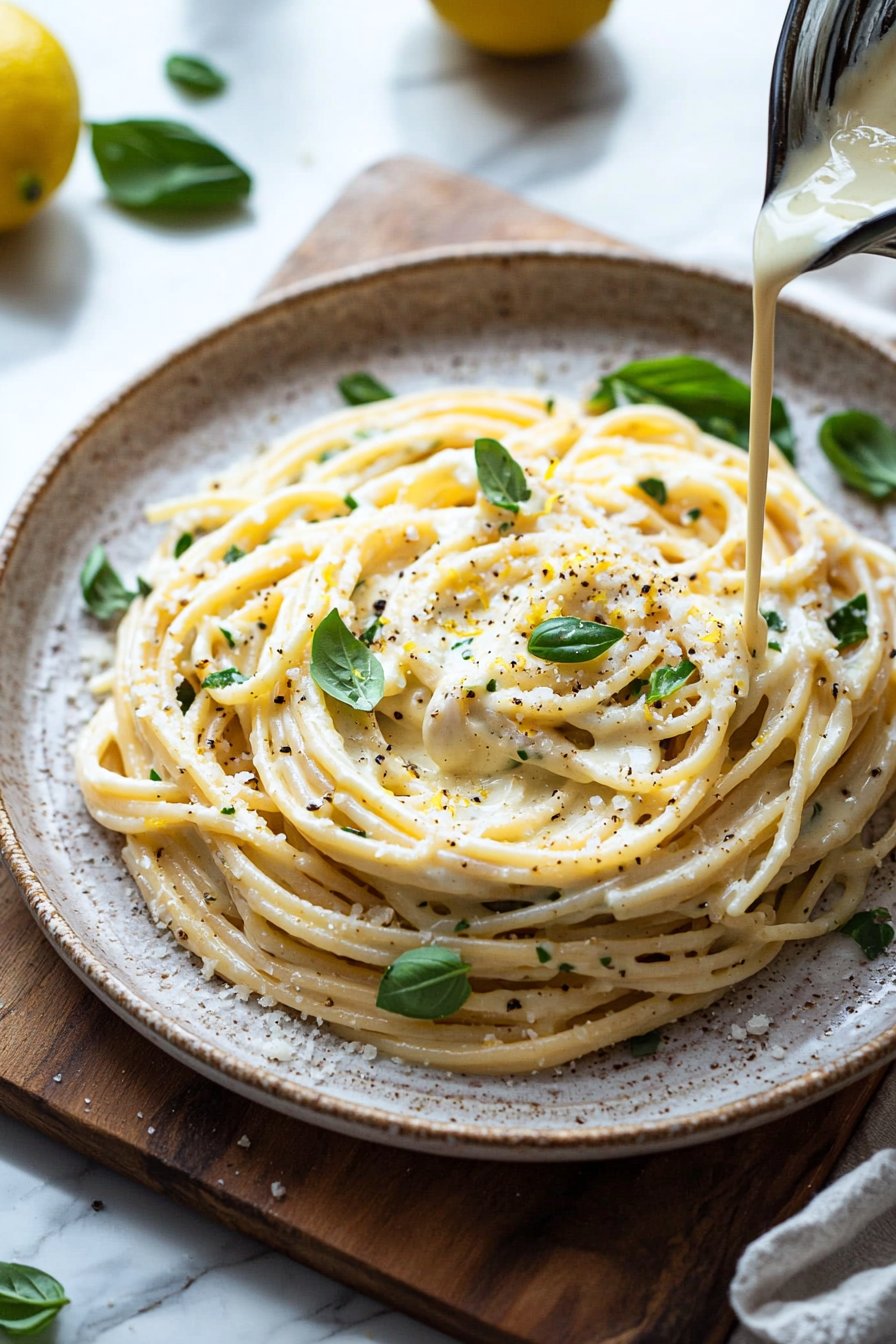 Cremige Zitronen-Knoblauch-Pasta
