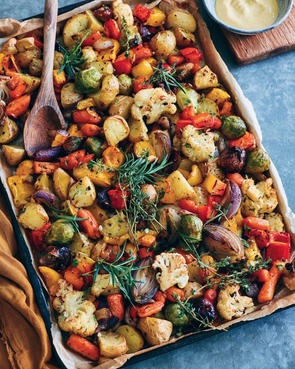 Herbstliches Ofengemüse mit veganem Feta