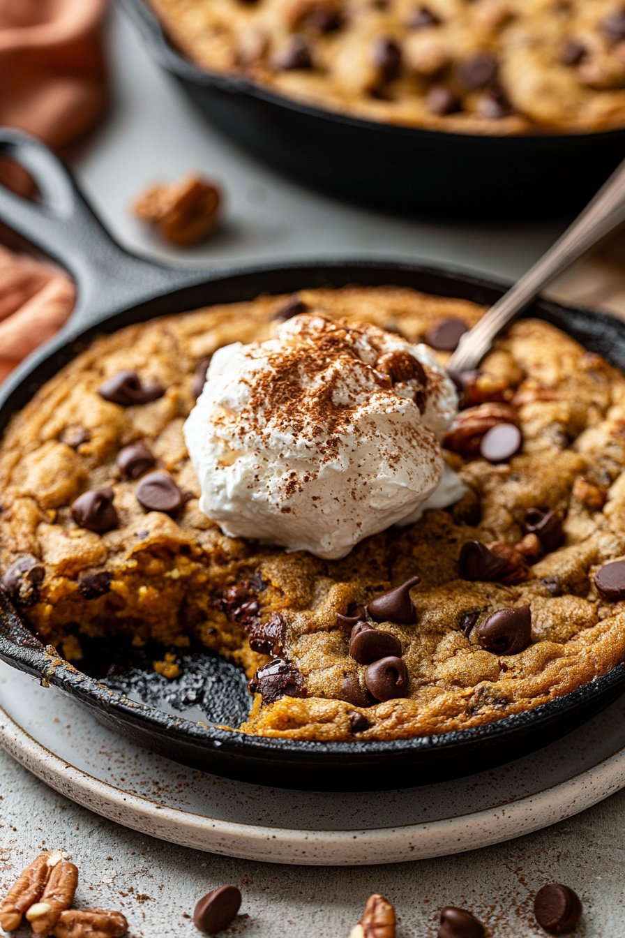 Pumpkin Chocolate Chip Skillet Cookie