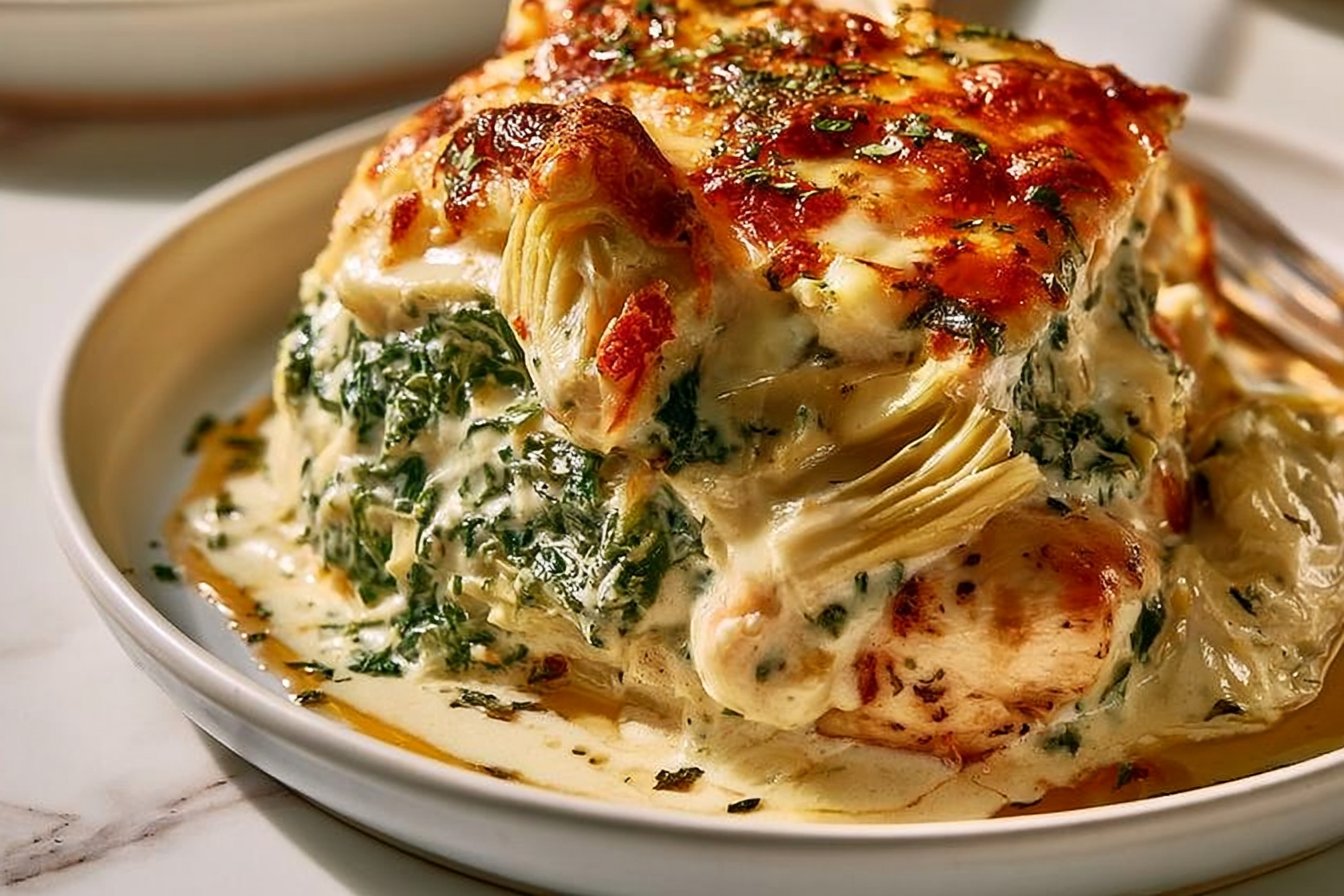 Spinach Artichoke Chicken Casserole That Is Protein Packed