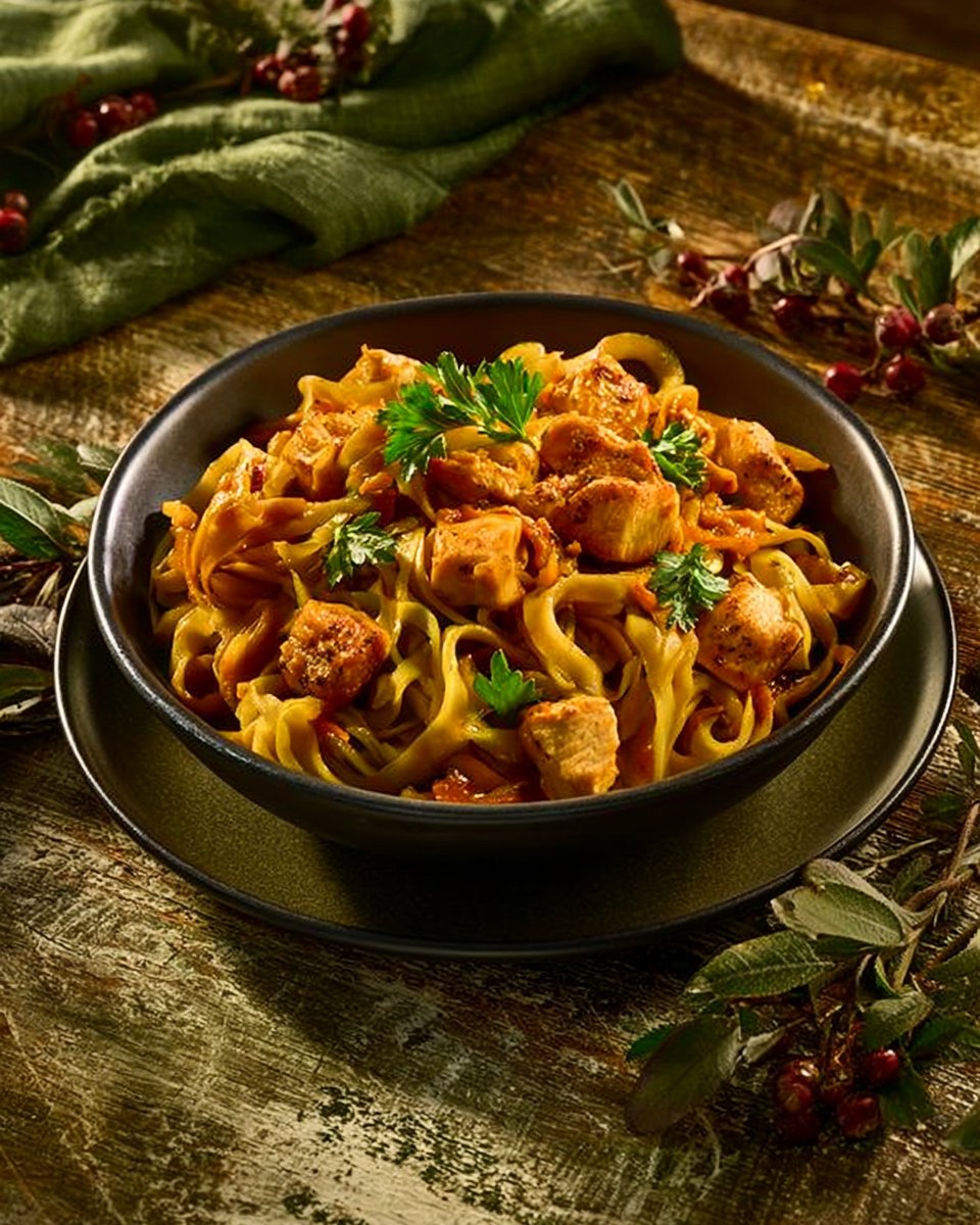 Ein Topf Spätzle mit Hühnchen