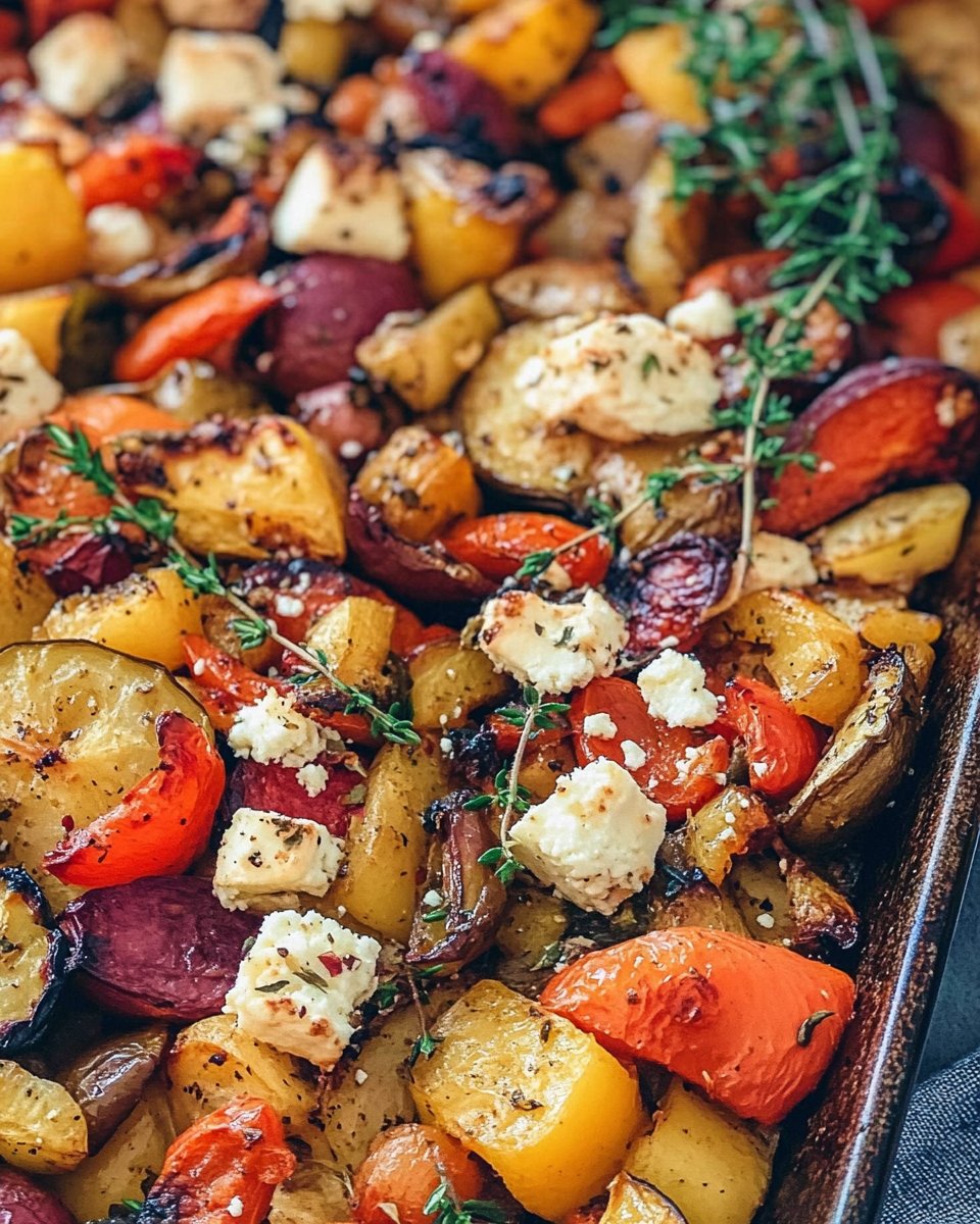 Herbstliches Ofengemüse mit veganem Feta