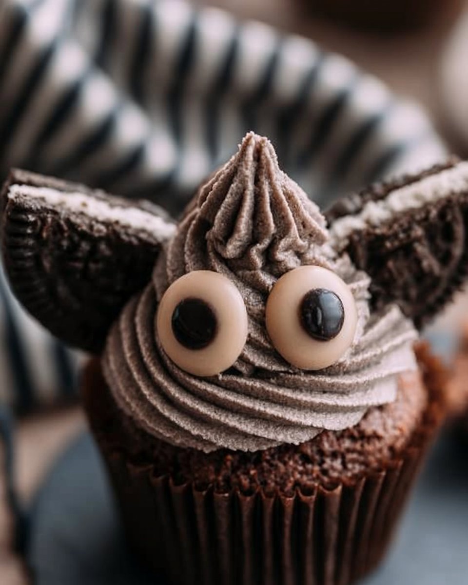 Halloween Bats Oreo Cupcakes with Cookies and Cream Frosting