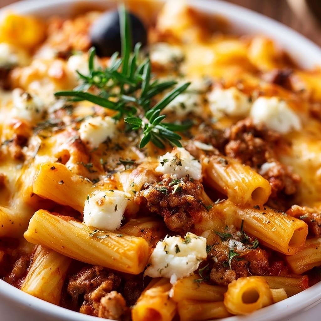 Griechischer Nudelauflauf mit Feta und Hackfleisch