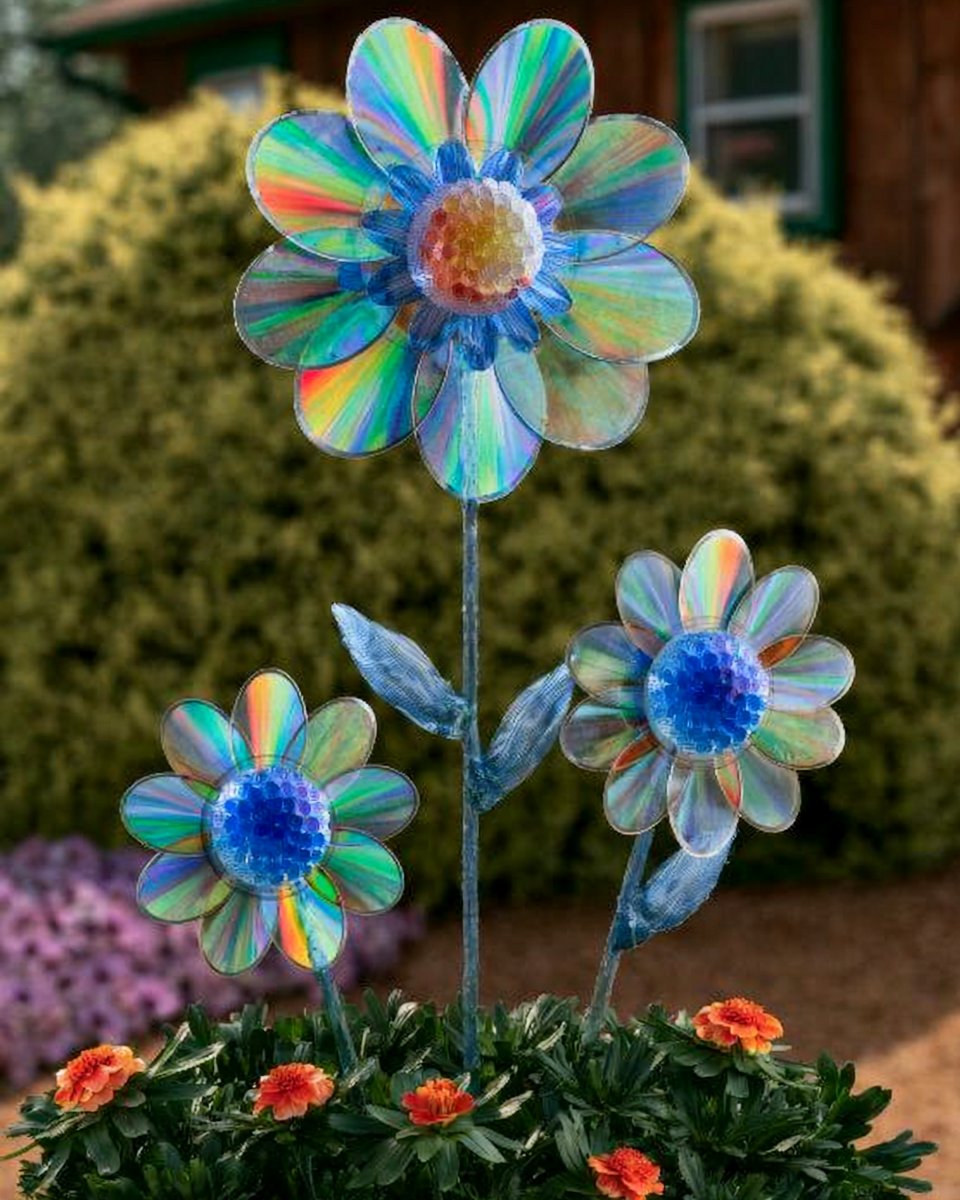 Transform Old CDs Into Stunning Recycled Garden Flowers