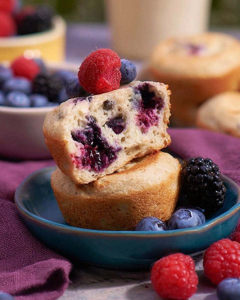 Mixed Berry Protein Pancake Muffins