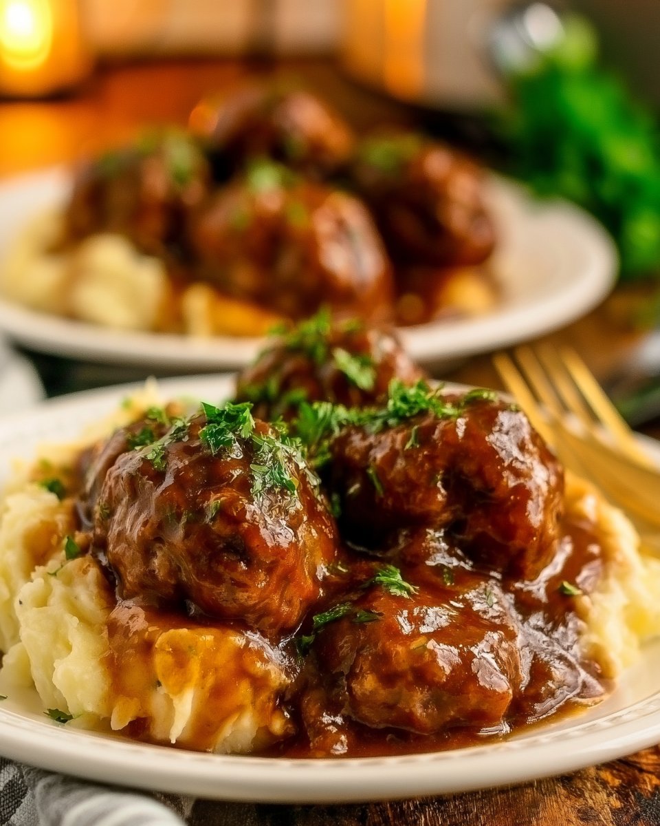 Salisbury Steak Meatballs in the Slow Cooker
