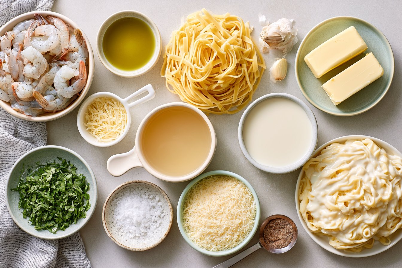 One Pan Shrimp Fettuccine Alfredo