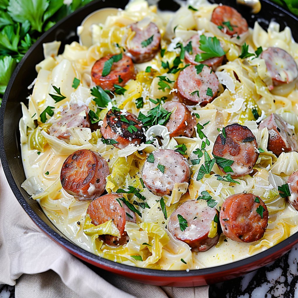 Cajun Sausage and Cabbage Alfredo
