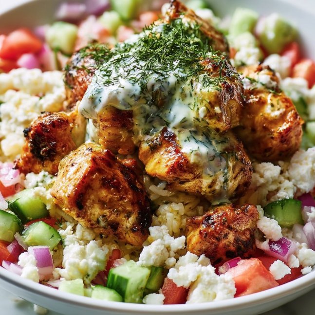High Protein Mediterranean Lemon-Dill Chicken Bowls (Easy & Meal Prep Friendly)