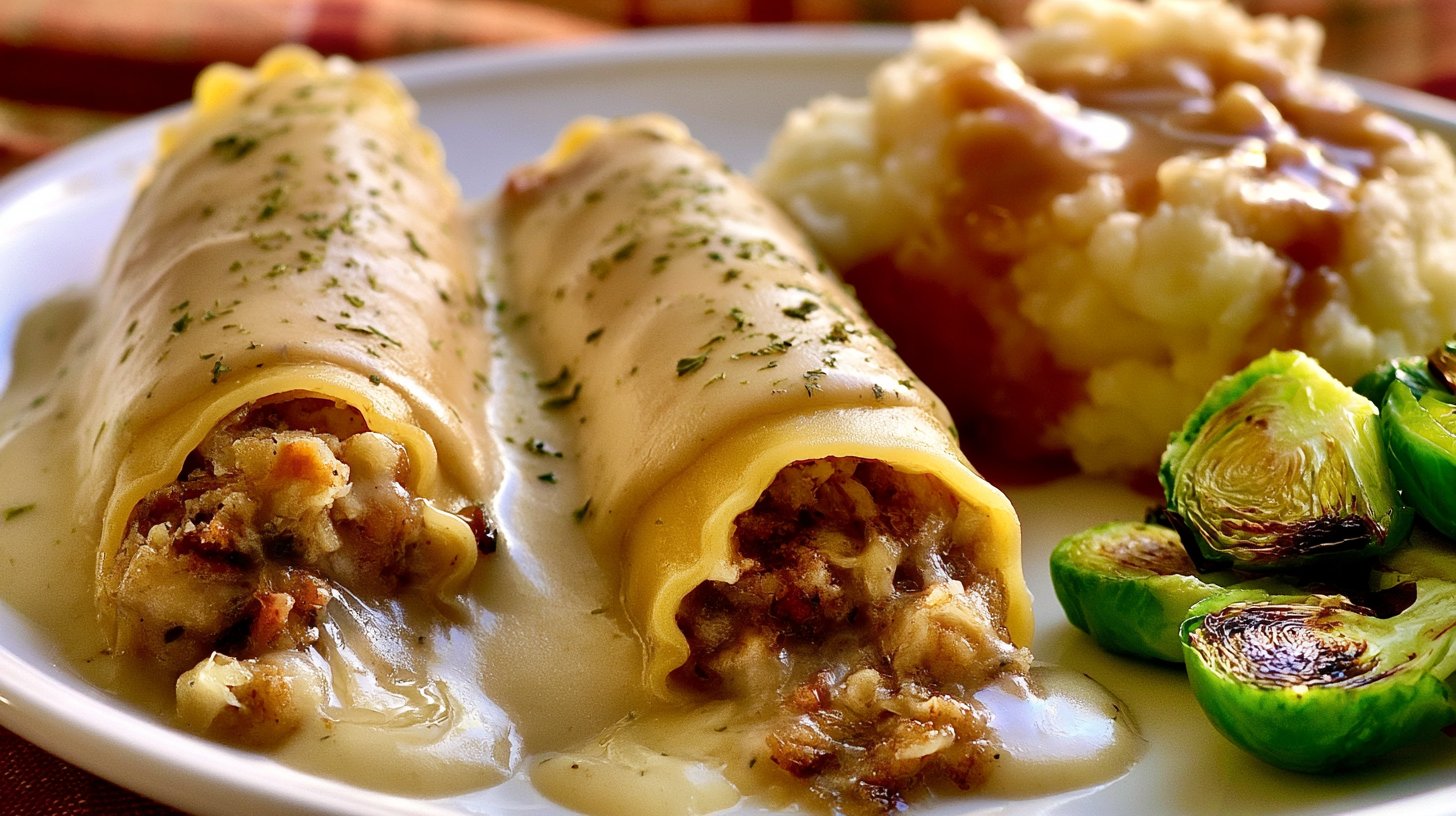 Turkey and Stuffing Roll Ups with Creamy Gravy