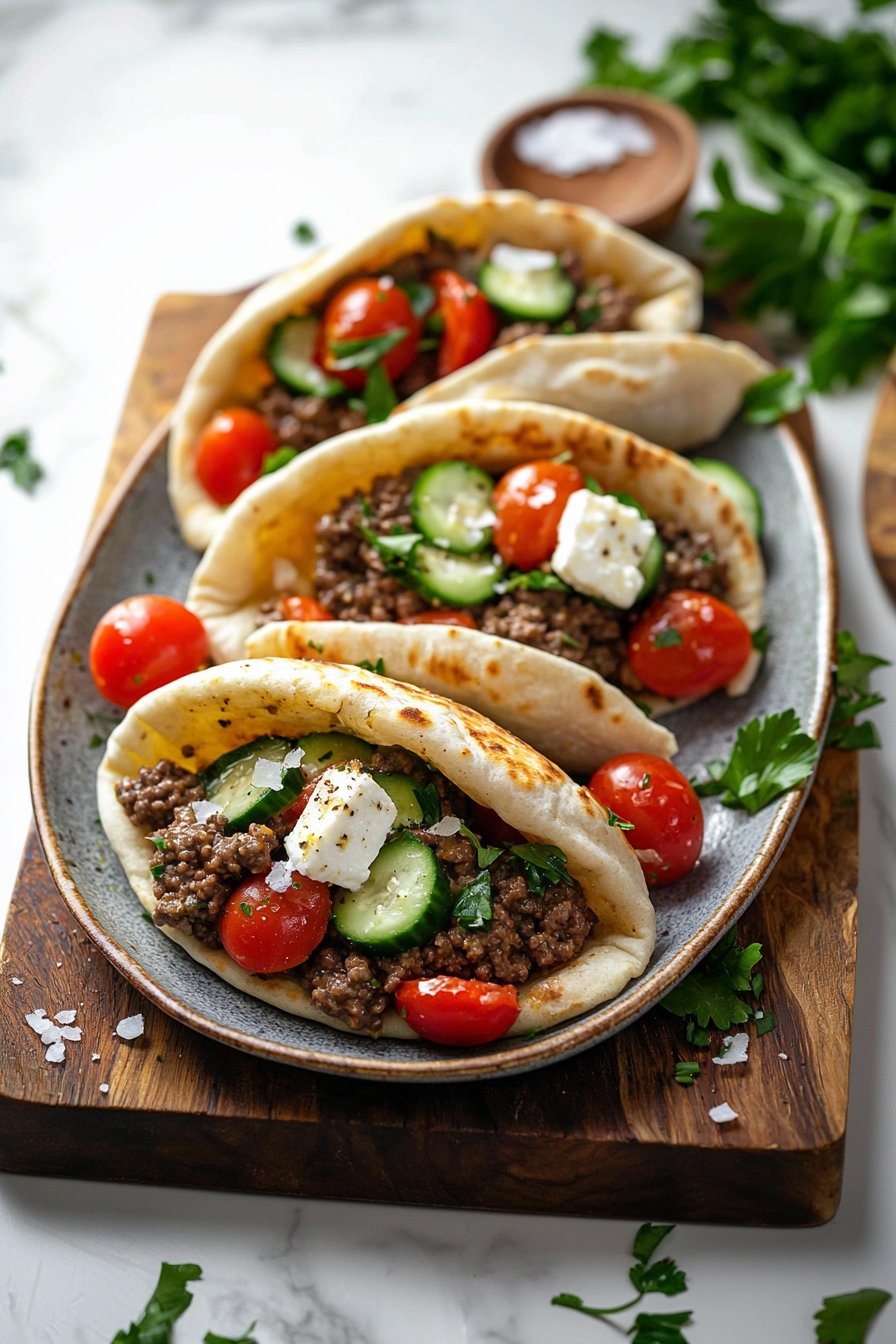Mediterrane Pita-Taschen mit Rinderhackfleisch