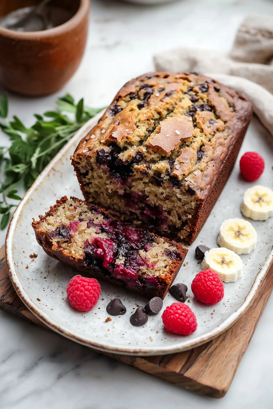 Raspberry Dark Chocolate Banana Bread