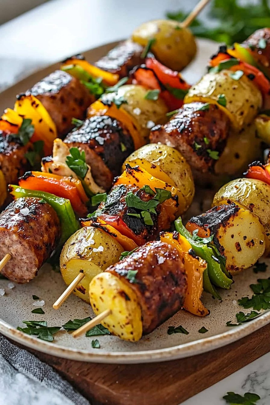 Smoked Sausage Chicken and Potato Kabobs