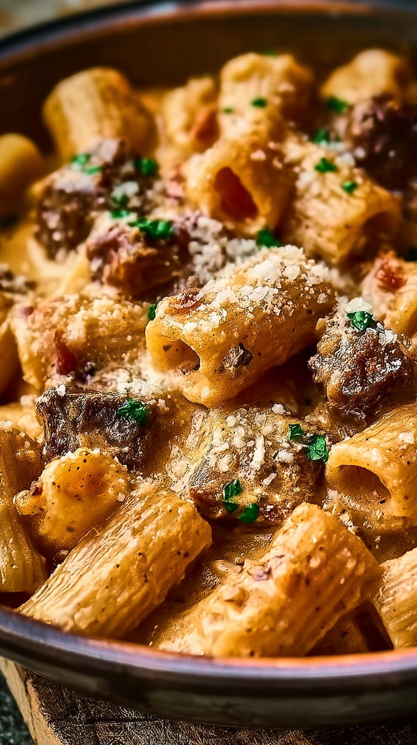 Cremiges Parmesan-Rindfleisch mit Rigatoni einfach gemacht