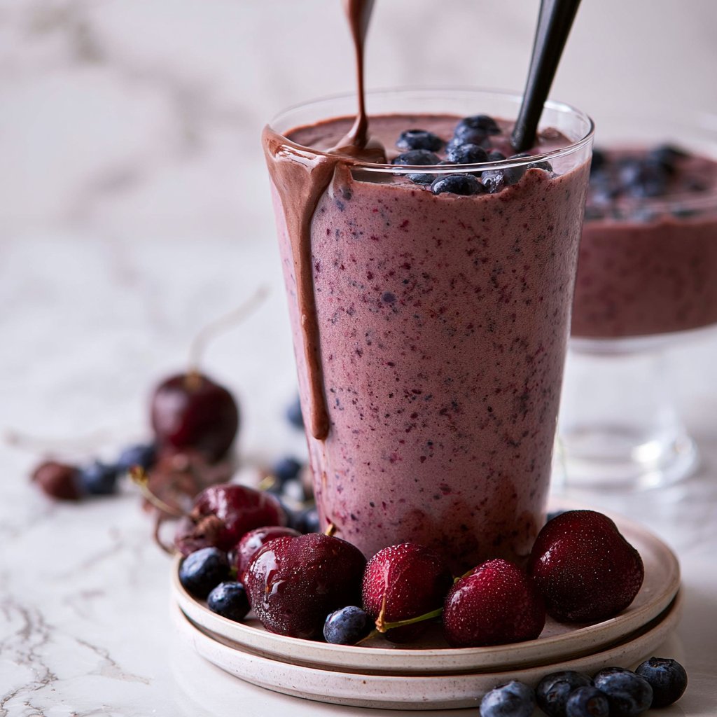 Chocolate, Blueberry and Cherry Kefir Smoothie